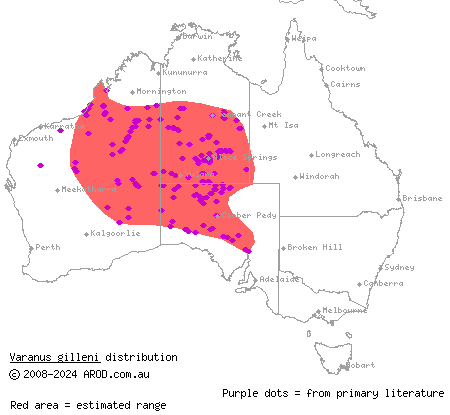 pygmy mulga monitor (Varanus gilleni) distribution range map