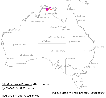 Oenpelli python (Simalia oenpelliensis) distribution range map