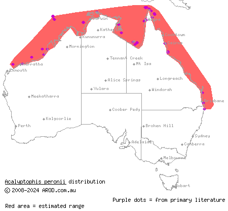 horned sea snake (Acalyptophis peronii) distribution range map