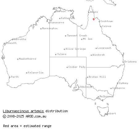 Bamboo Range rock skink (Liburnascincus artemis) distribution range map