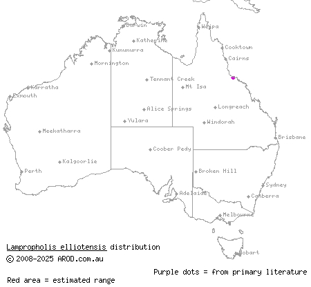 Mount Elliot sunskink (Lampropholis elliotensis) distribution range map