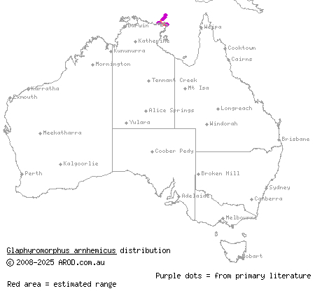 Arnhem mulch-skink (Glaphyromorphus arnhemicus) distribution range map