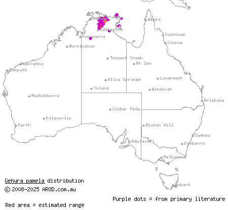 Arnhemland watercourse dtella (Gehyra pamela) distribution range map