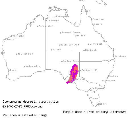 tawny dragon (Ctenophorus decresii) distribution range map