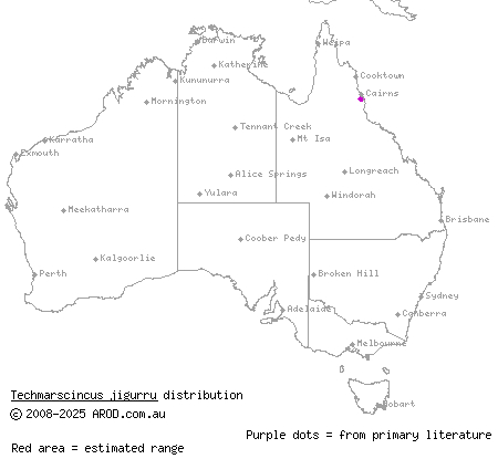 Bartle Frere cool-skink (Techmarscincus jigurru) distribution range map