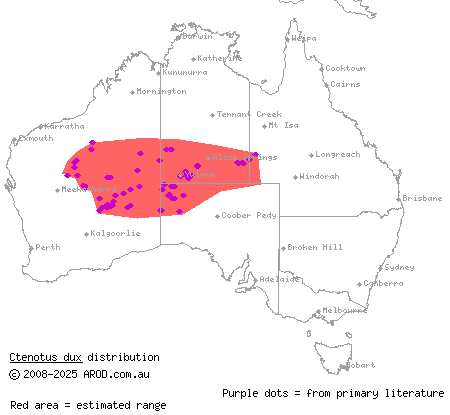 narrow-lined ctenotus (Ctenotus dux) distribution range map