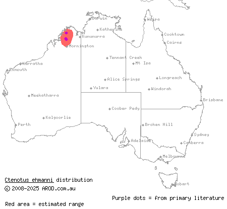 brown-tailed finesnout ctenotus (Ctenotus ehmanni) distribution range map