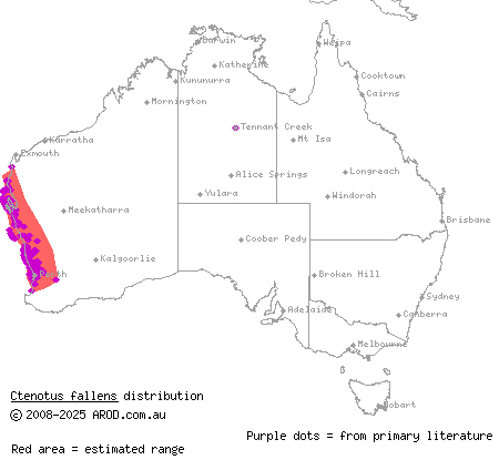 west-coast laterite ctenotus (Ctenotus fallens) distribution range map