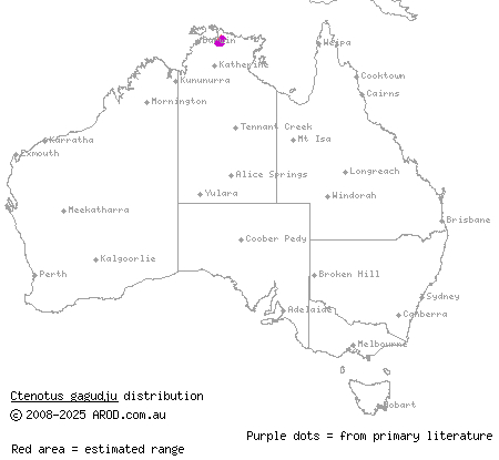 Magela ctenotus (Ctenotus gagudju) distribution range map