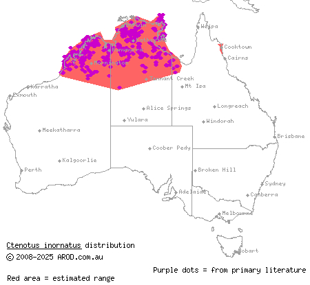 bar-shouldered ctenotus (Ctenotus inornatus) distribution range map