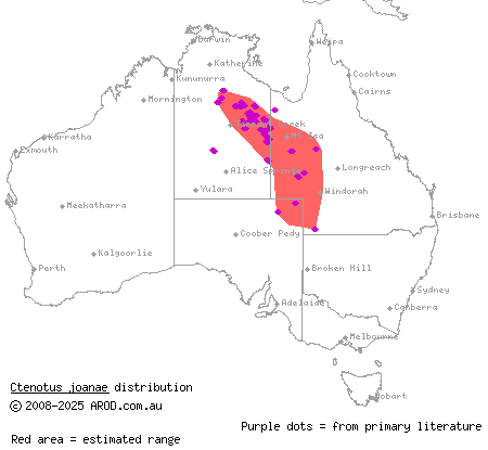 black-soil ctenotus (Ctenotus joanae) distribution range map