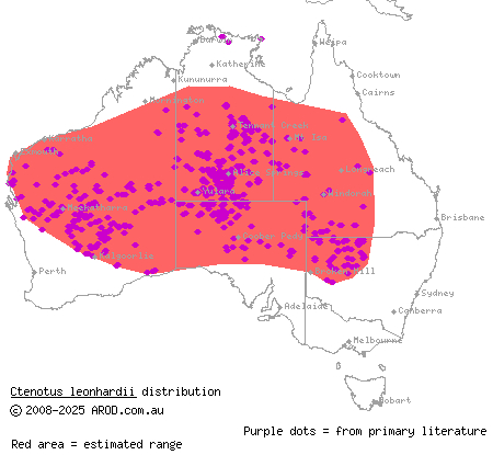 Leonhard's ctenotus (Ctenotus leonhardii) distribution range map