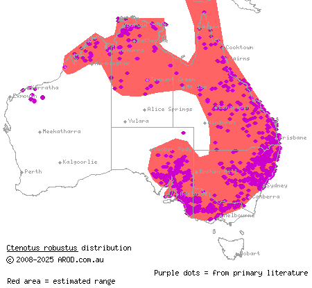 eastern striped skink (Ctenotus robustus) distribution range map