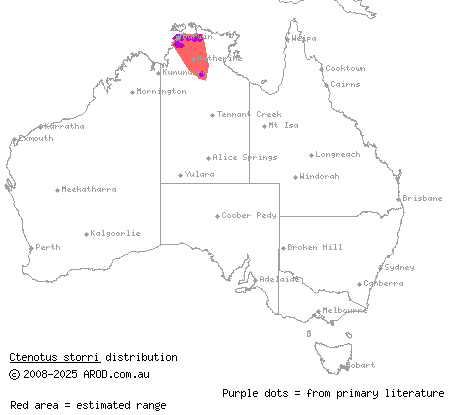 buff-striped ctenotus (Ctenotus storri) distribution range map