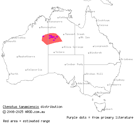 Tanami ctenotus (Ctenotus tanamiensis) distribution range map