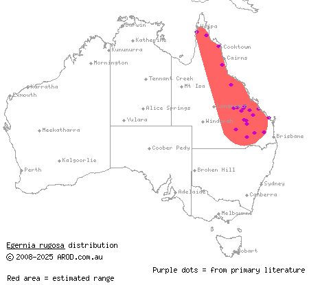 yakka skink (Egernia rugosa) distribution range map