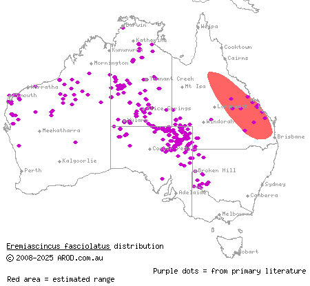 eastern narrow-banded skink (Eremiascincus fasciolatus) distribution range map