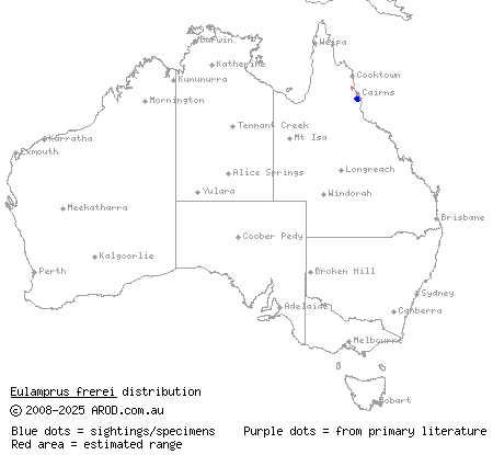 Bartle Frere barsided skink (Eulamprus frerei) distribution range map