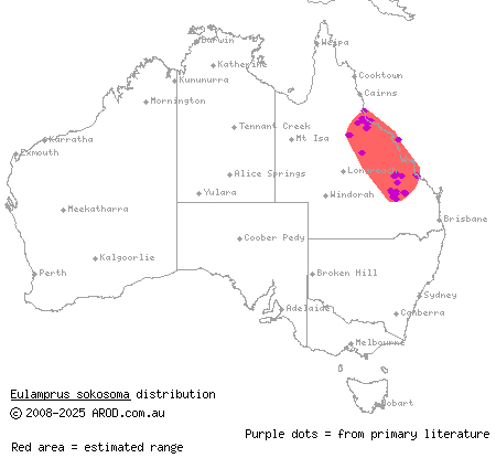 stout barsided skink (Eulamprus sokosoma) distribution range map