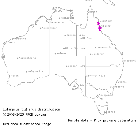 yellow-blotched forest-skink (Eulamprus tigrinus) distribution range map