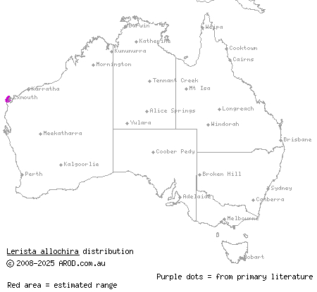 Cape Range slider (Lerista allochira) distribution range map