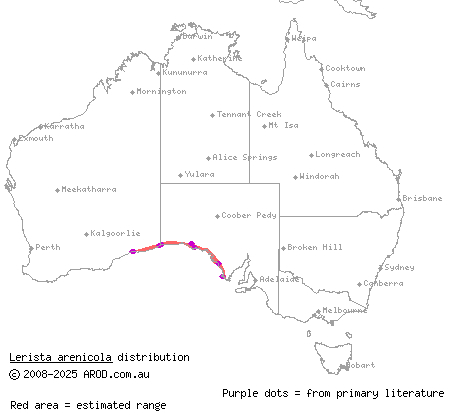 Bight slider (Lerista arenicola) distribution range map