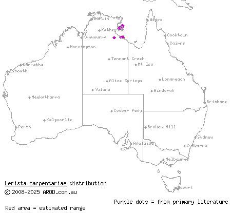 Carpentaria fine-lined slider (Lerista carpentariae) distribution range map