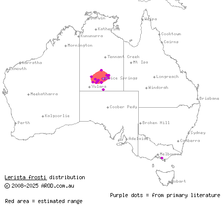 centralian slider (Lerista frosti) distribution range map