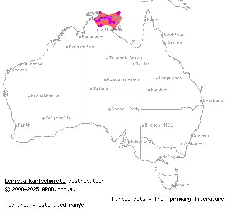 lesser robust fine-lined slider (Lerista karlschmidti) distribution range map