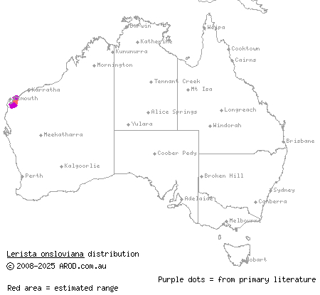 Onslow broad-blazed slider (Lerista onsloviana) distribution range map