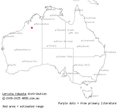 broad-eyed slider (Lerista robusta) distribution range map