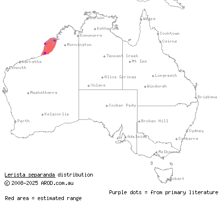 Dampierland plain slider (Lerista separanda) distribution range map