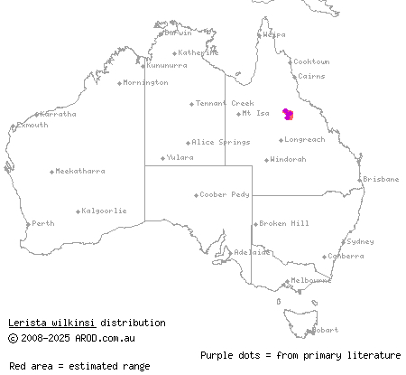 two-toed fine-lined slider (Lerista wilkinsi) distribution range map