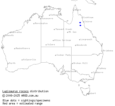 Chillagoe litter-skink (Lygisaurus rococo) distribution range map