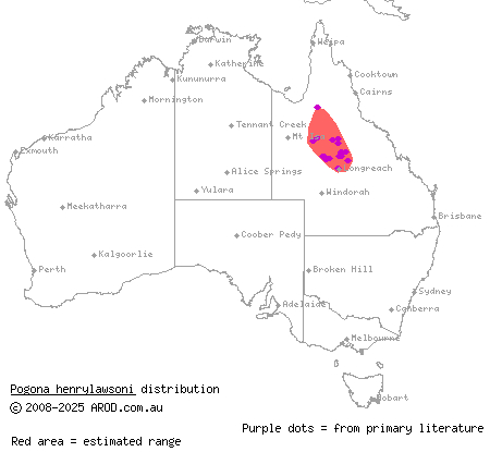 downs bearded dragon (Pogona henrylawsoni) distribution range map