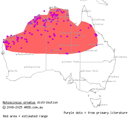 ornate soil-crevice skink (Notoscincus ornatus) distribution range map