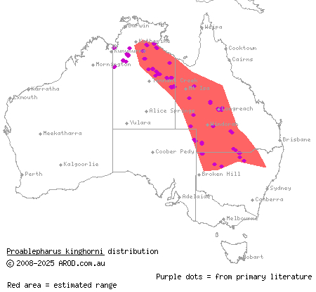 red-tailed soil-crevice skink (Proablepharus kinghorni) distribution range map