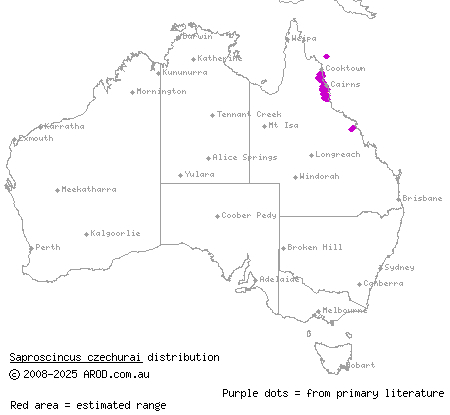 wedge-snouted shadeskink (Saproscincus czechurai) distribution range map