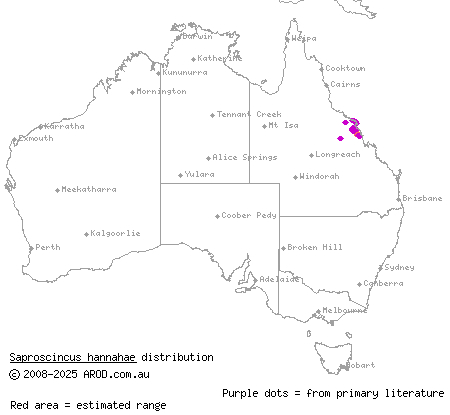 Hannah's shadeskink (Saproscincus hannahae) distribution range map