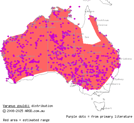 sand goanna (Varanus gouldii) distribution range map