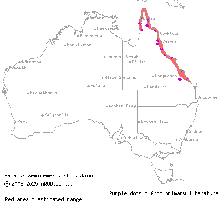 rusty monitor (Varanus semiremex) distribution range map