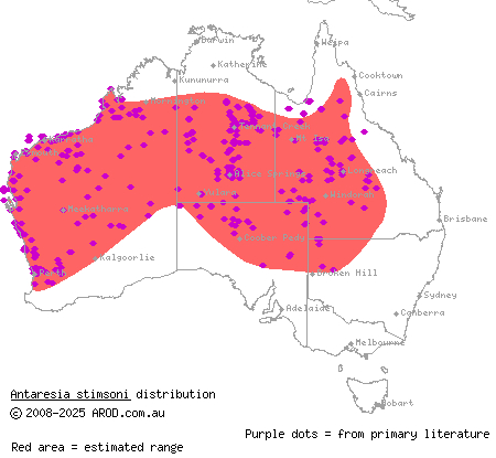 Stimson's python (Antaresia stimsoni) distribution range map