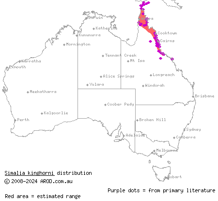 scrub python (Simalia kinghorni) distribution range map
