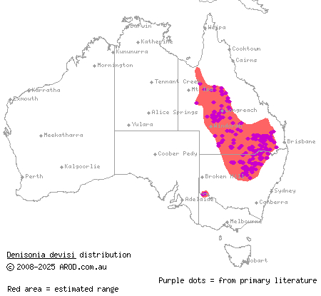 De Vis' banded snake (Denisonia devisi) distribution range map