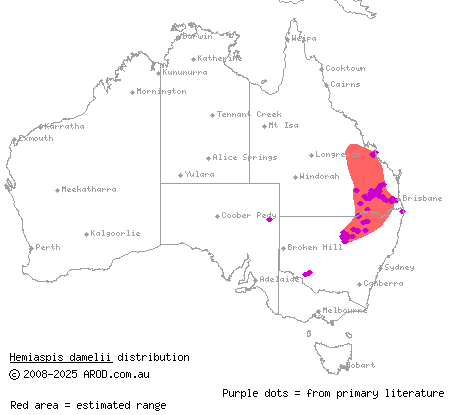 grey snake (Hemiaspis damelii) distribution range map