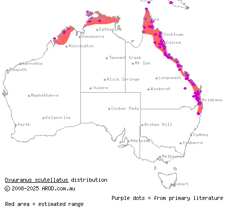 coastal taipan (Oxyuranus scutellatus) distribution range map