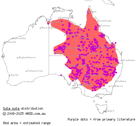 curl snake (Suta suta) distribution range map