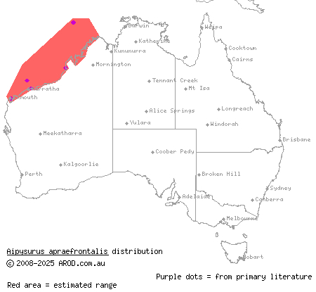 short-nosed sea snake (Aipysurus apraefrontalis) distribution range map