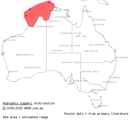 slender-necked sea snake (Hydrophis coggeri) distribution range map