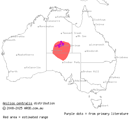 centralian blind snake (Anilios centralis) distribution range map